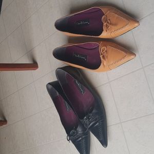 Two pairs of David Aaron Pointy Toe Flats, Black and Tan